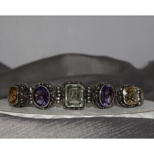Vintage BA Sterling Silver Multi Color Gemstone Bracelet 38.4G / 7.6in